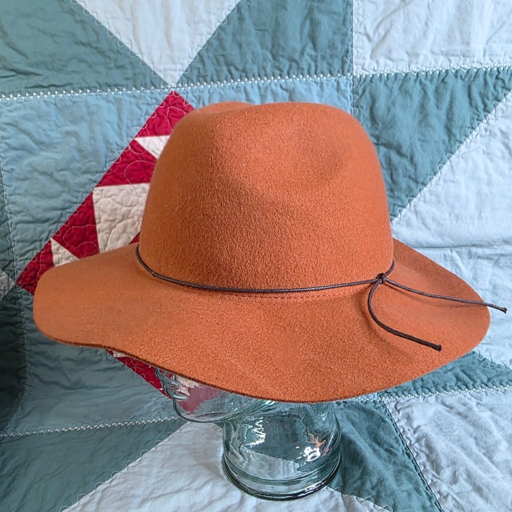 Peter Grimm 100% Wool Fedora Wide Brim Hat Burnt Orange OS
